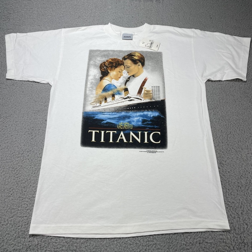 Vintage Titanic Movie Graphic Shirt Mens Large White Stanley Desantis USA‎ 90s